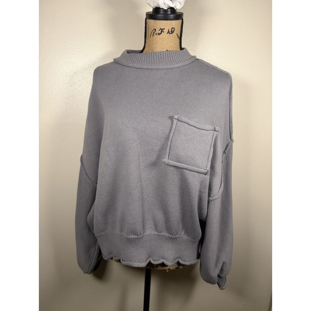 POL Clothing Oversized Mock Neck Knit Gray Sweater Size Large